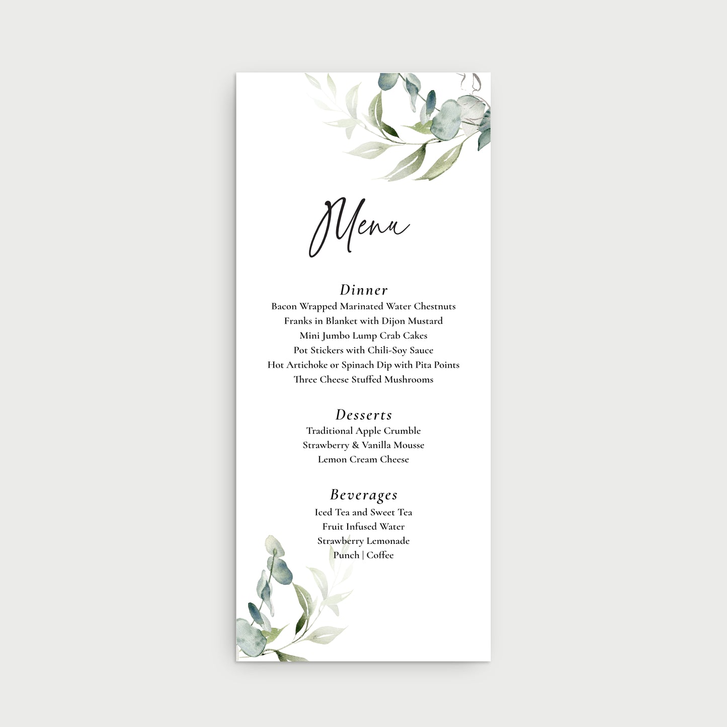Eucalyptus Menu Cards