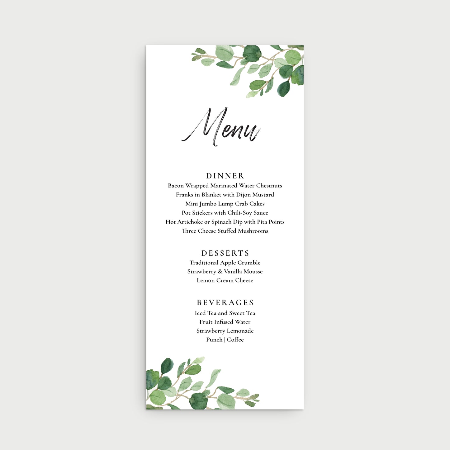 Greenery Menu Cards