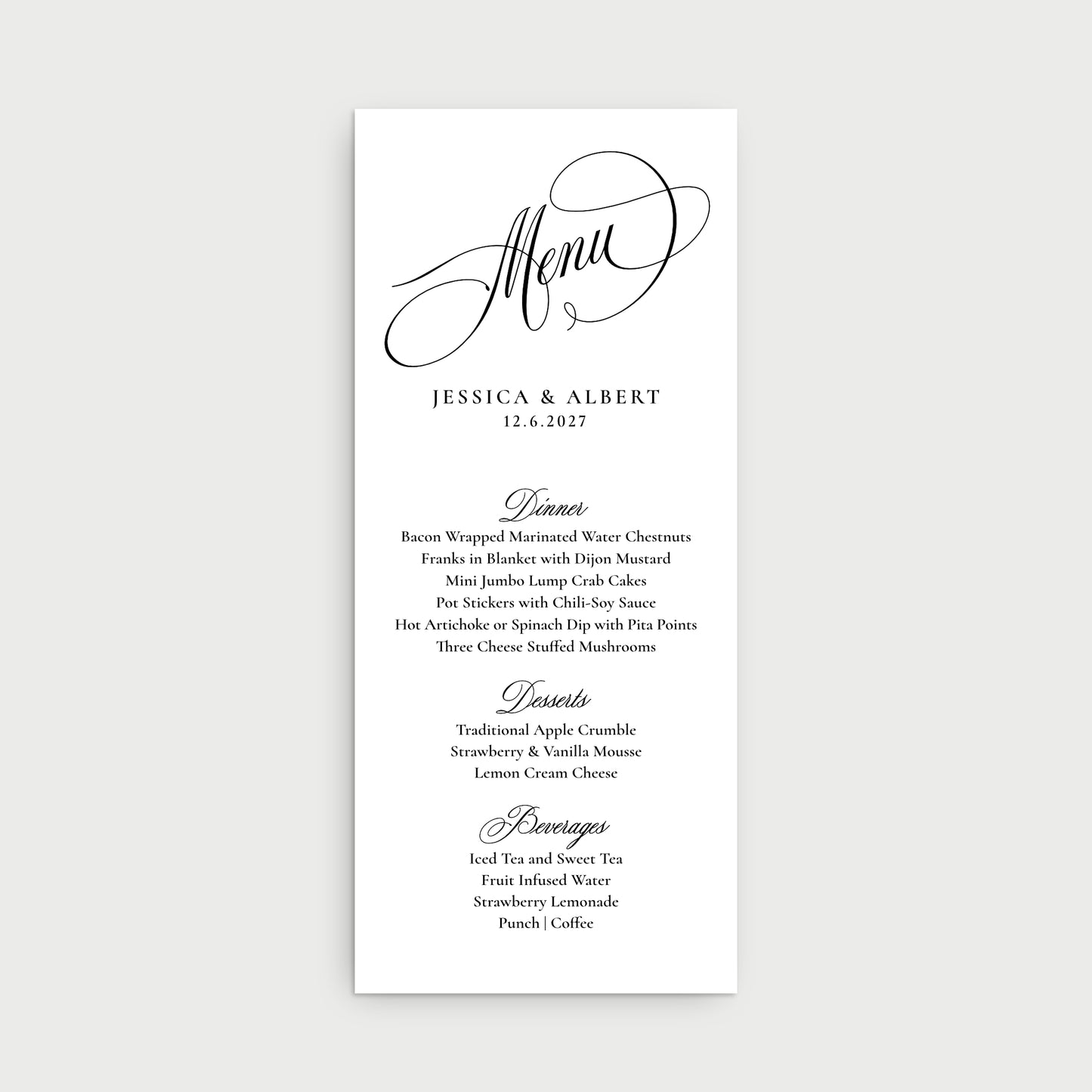 Calligraphy Menu Cards