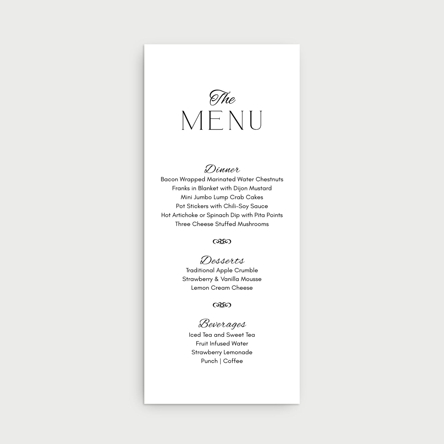 Simple Menu Cards