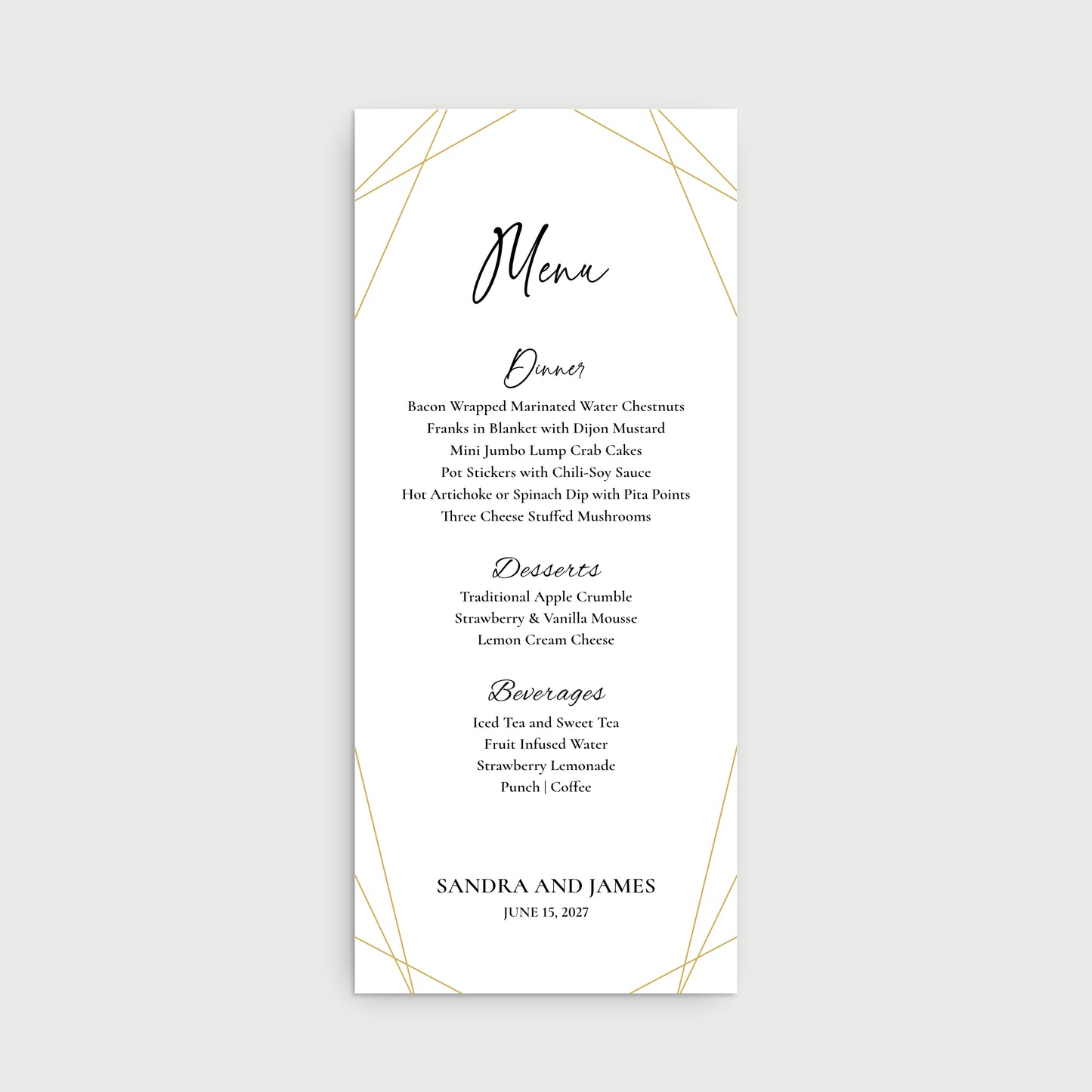 Gold Menu Cards