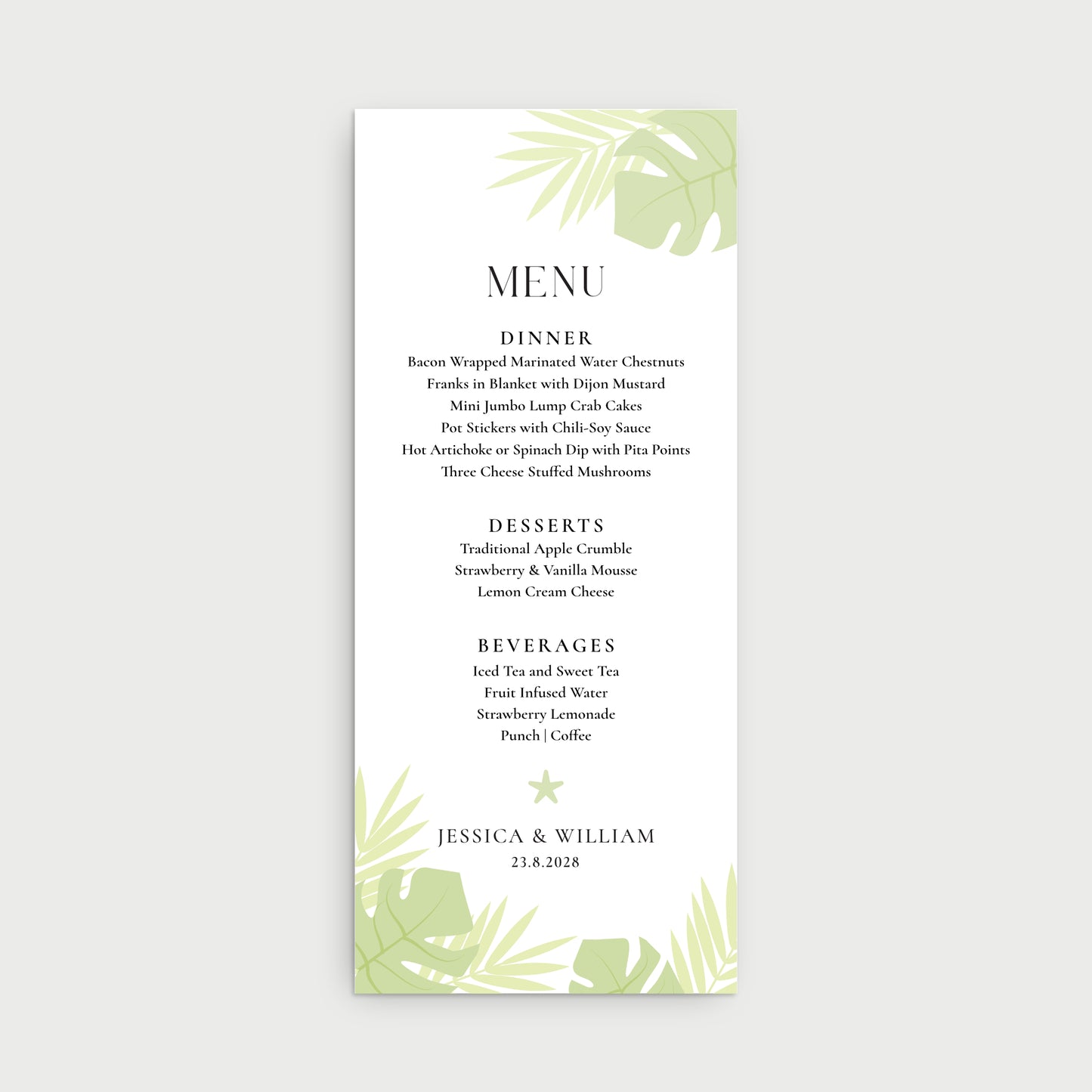 Tropical Menu Cards