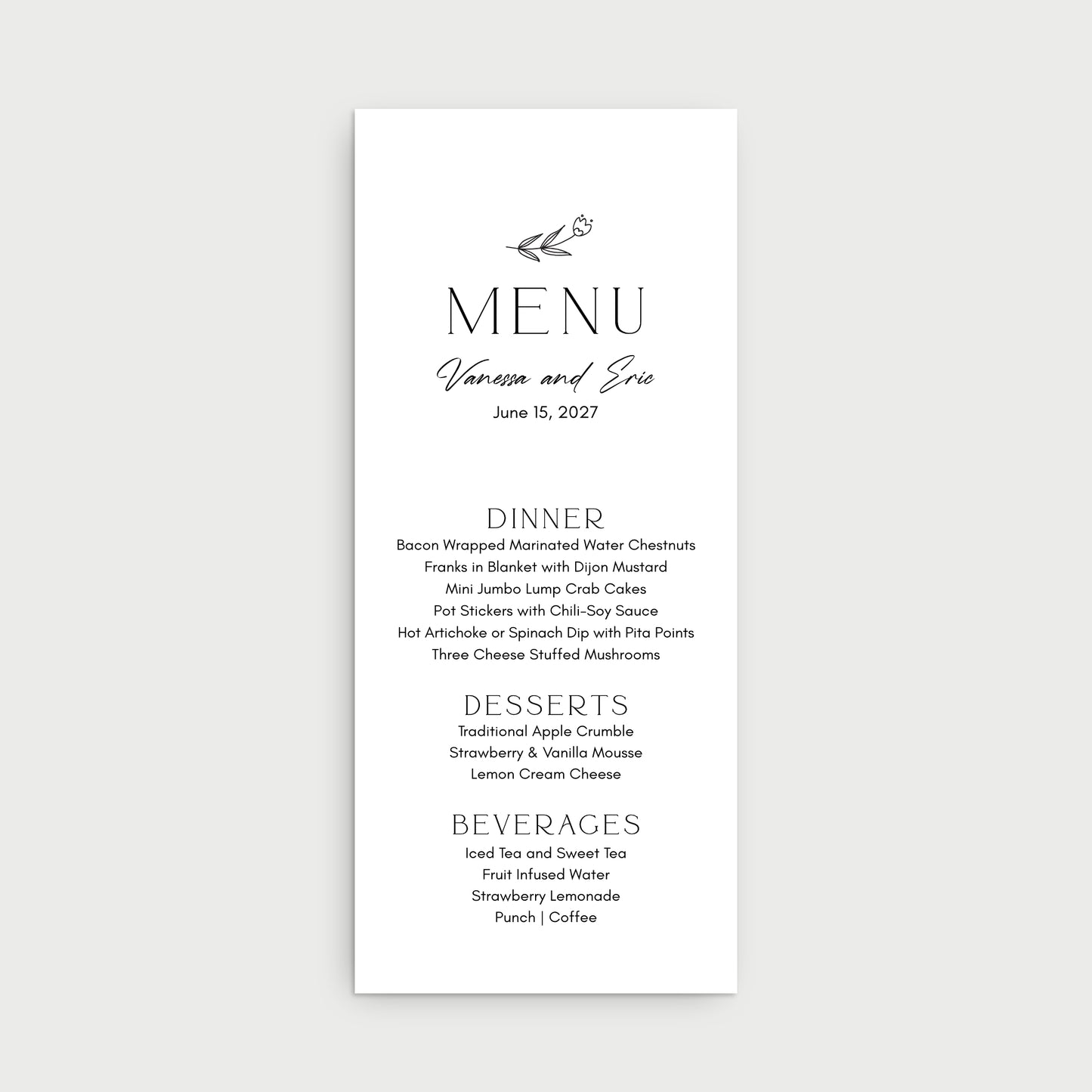 Flower Menu Cards