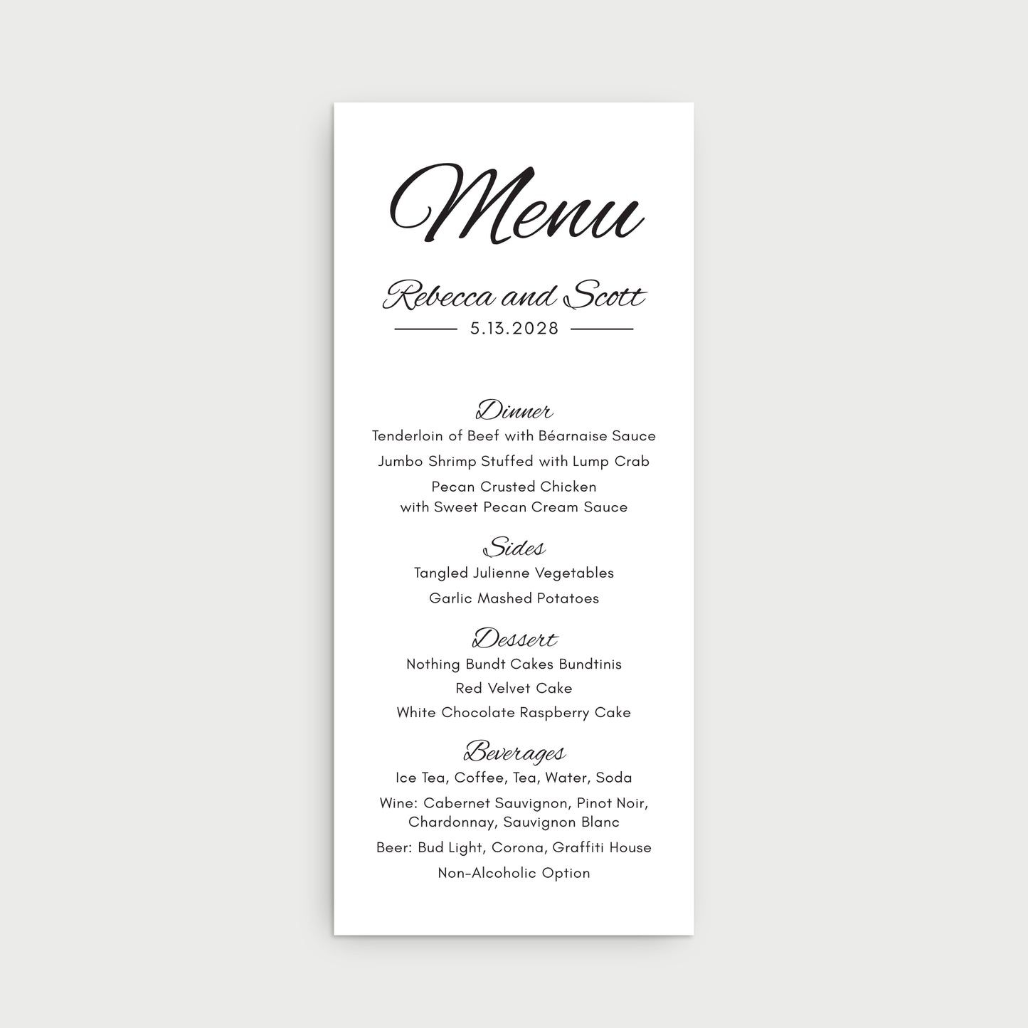 Classic Menu Cards