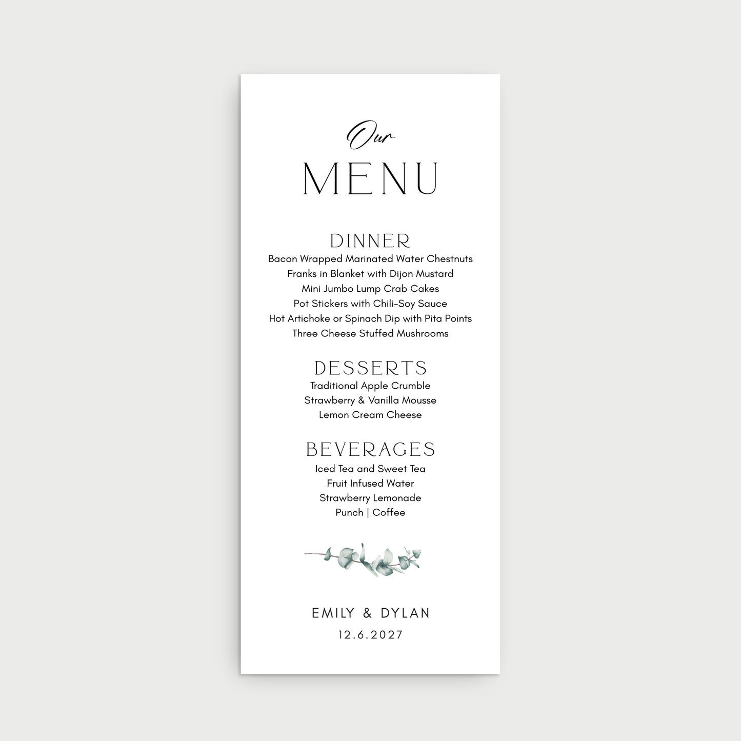 Greenery Menu Cards