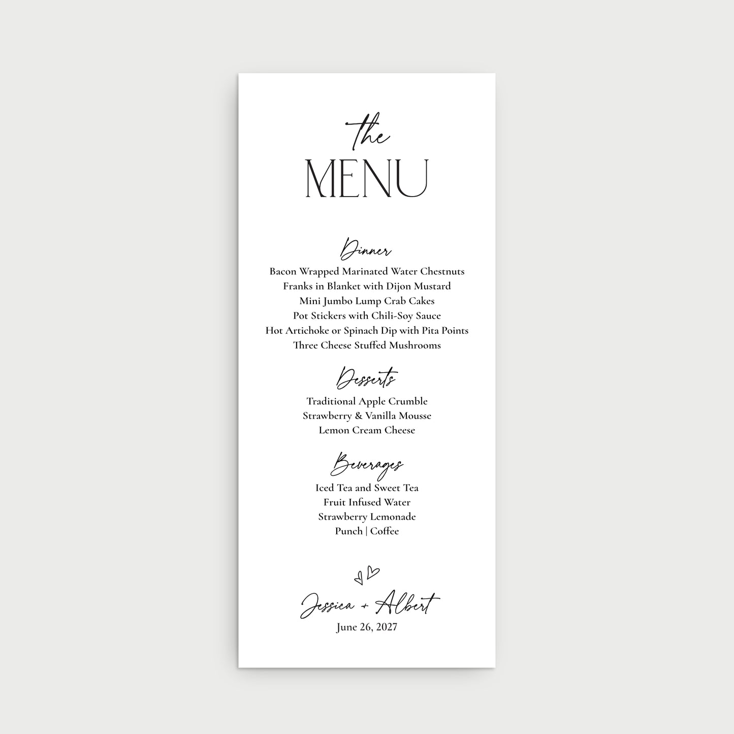 Simple Menu Cards