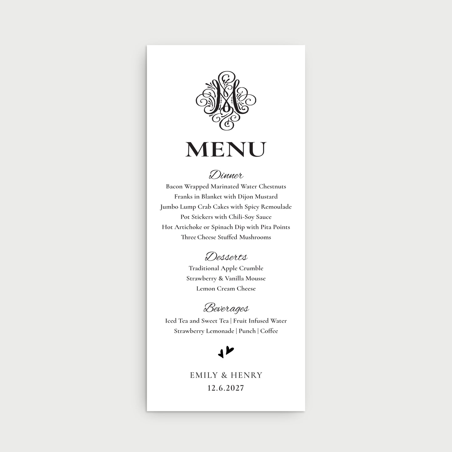 Monogram Menu Cards