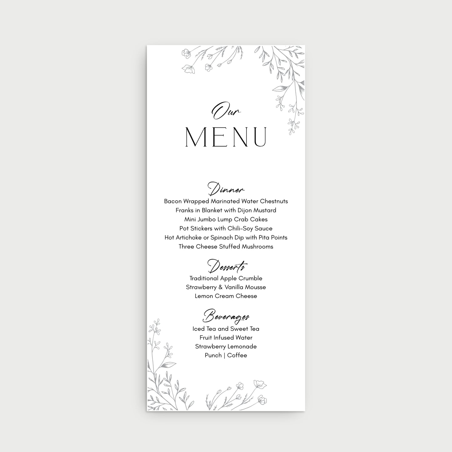Garden Menu Cards