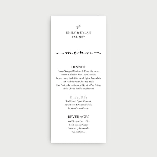 Hearts Menu Cards