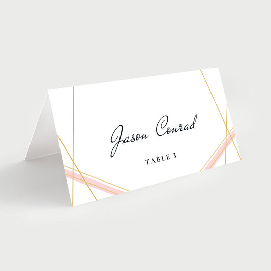 Pink and gold wedding place cards